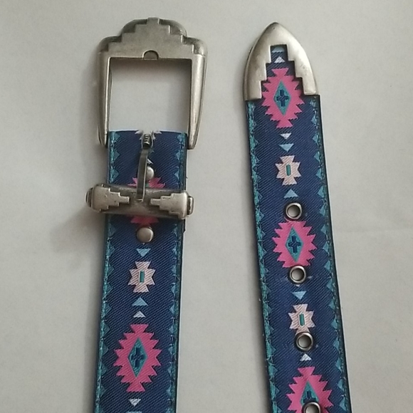 Southwestern Print Boho Blue & Pink Waist Belt - Picture 1 of 7